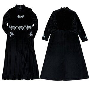 THE DISNEY CATALOG‎ Dress Black Velvet Velour Embroidered Mickey Mouse- L